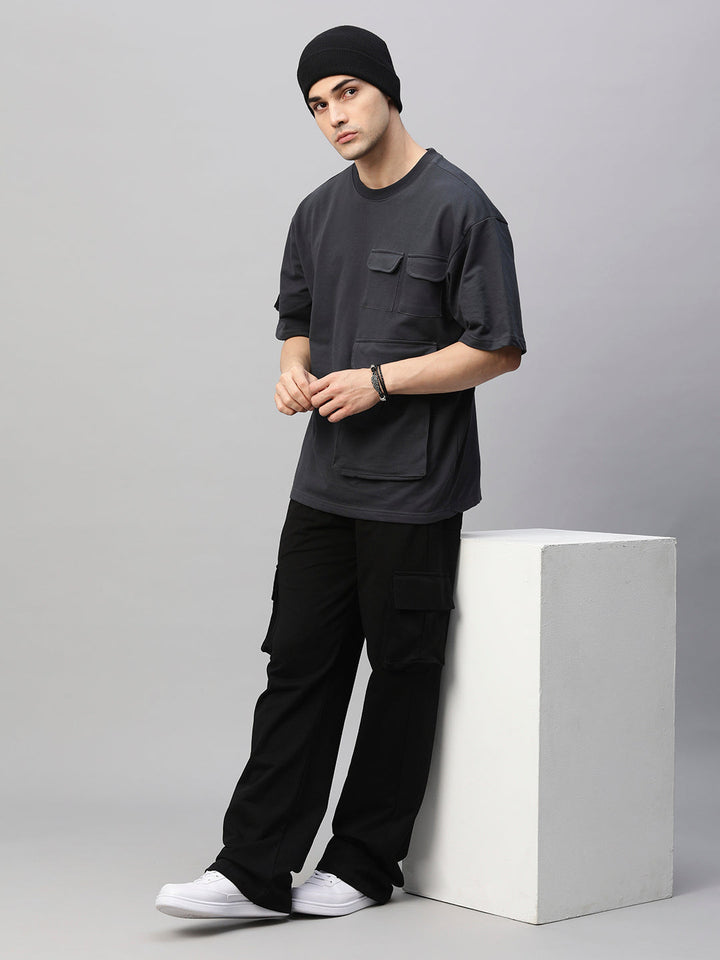 Streetwear Cargo Co-ord Set - Dark Grey & Black