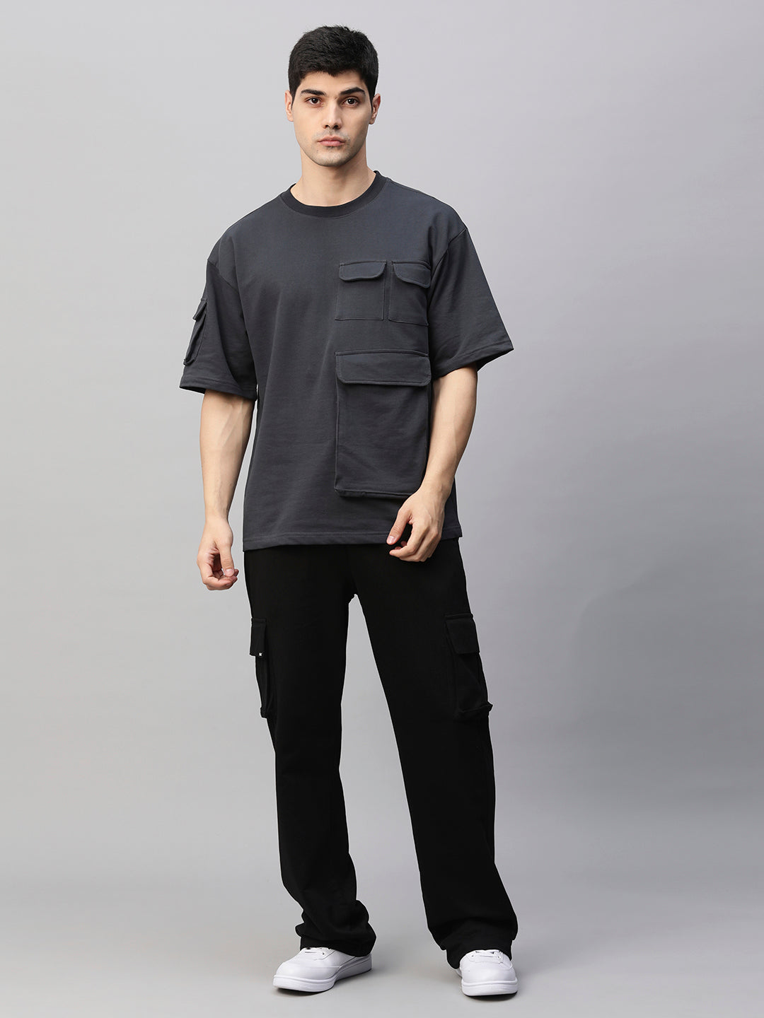 Streetwear Cargo Co-ord Set - Dark Grey & Black