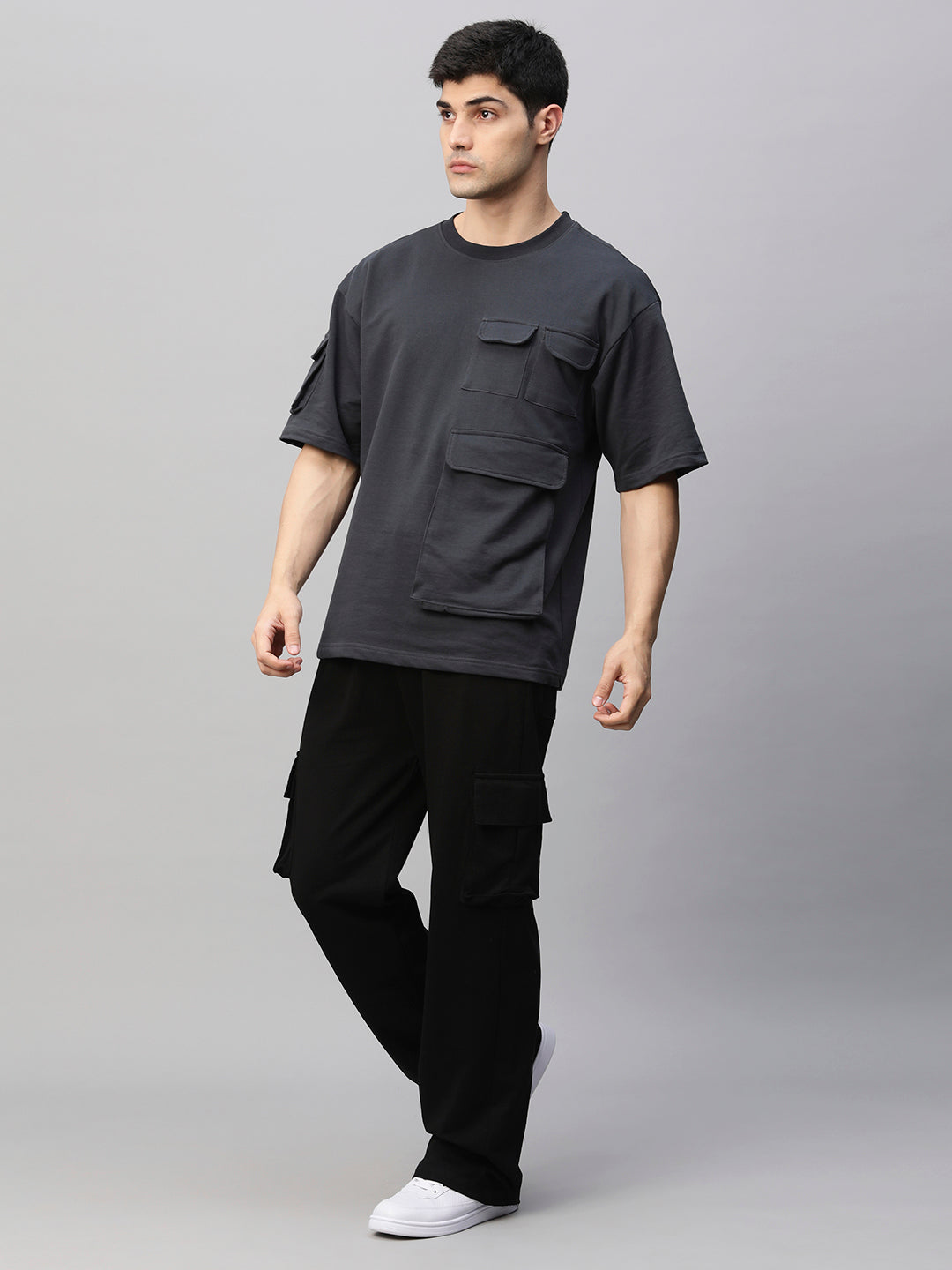 Streetwear Cargo Co-ord Set - Dark Grey & Black