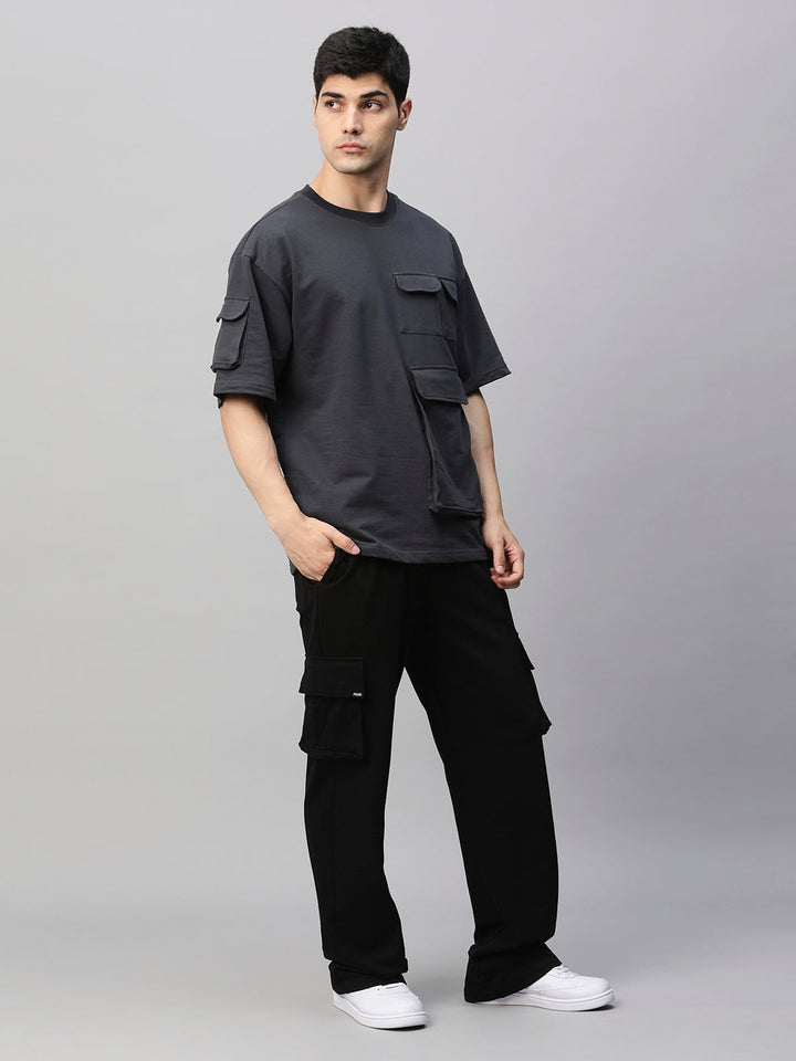 Streetwear Cargo Co-ord Set - Dark Grey & Black