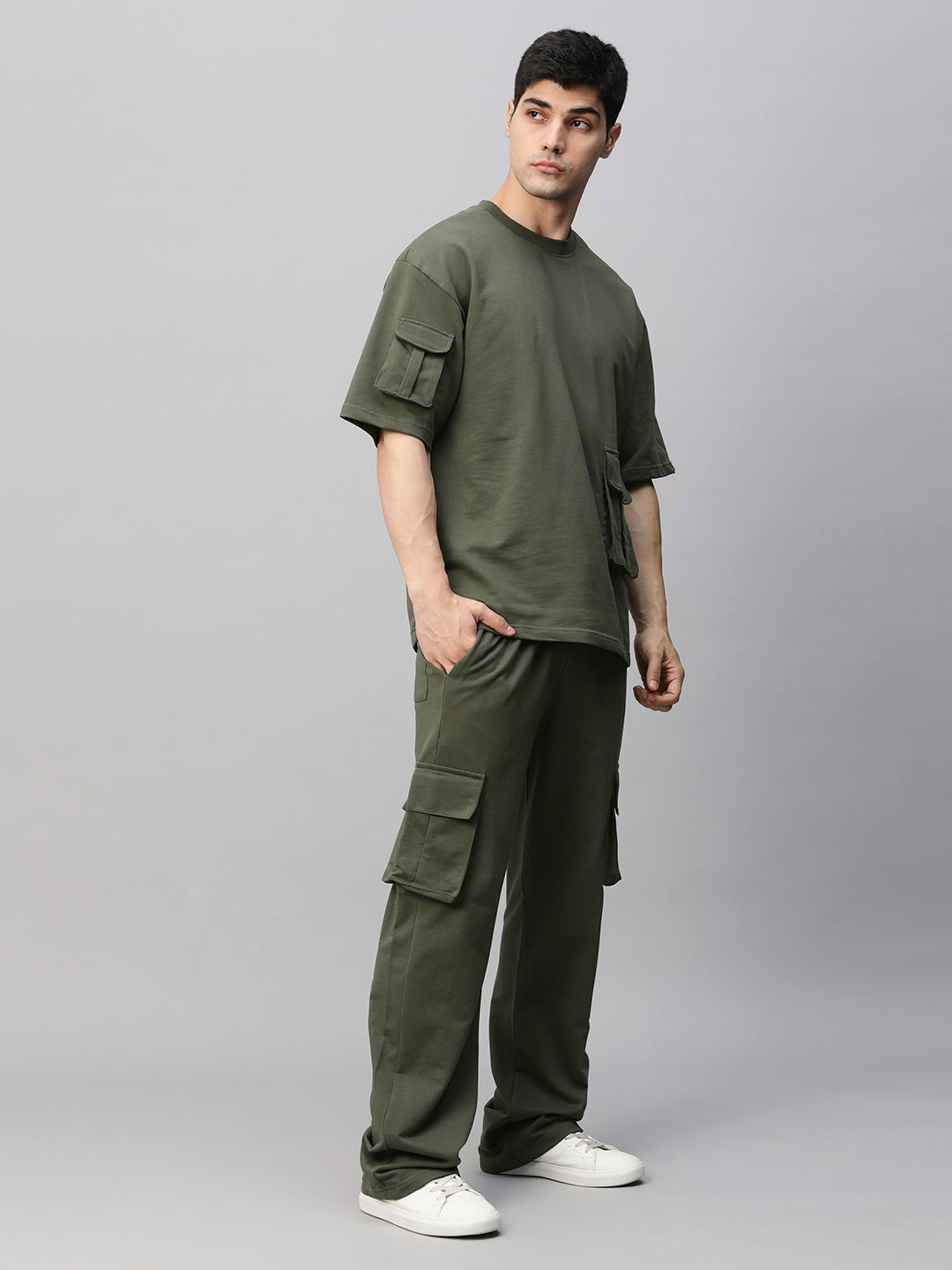 Streetwear Cargo Co-ord Set - Olive Green