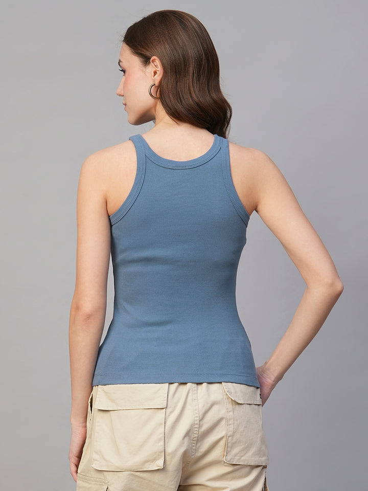 Pronk Ribbed Sleeveless Tank - Denim Blue