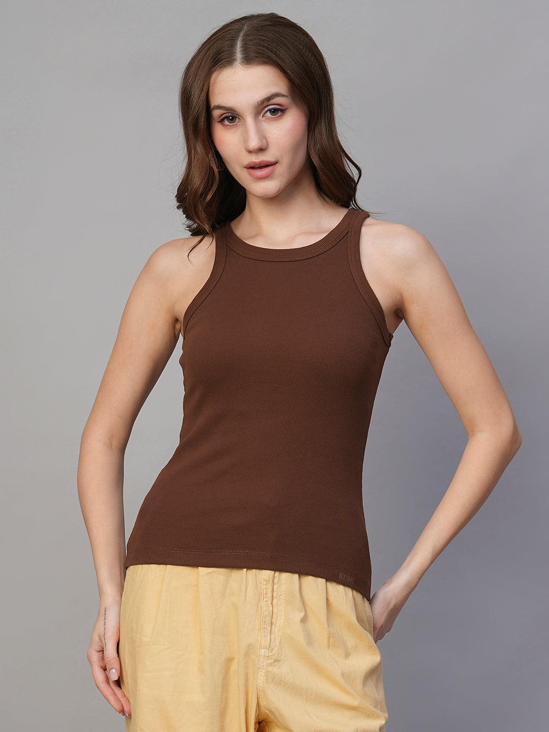 Pronk Ribbed Sleeveless Tank - Cocoa