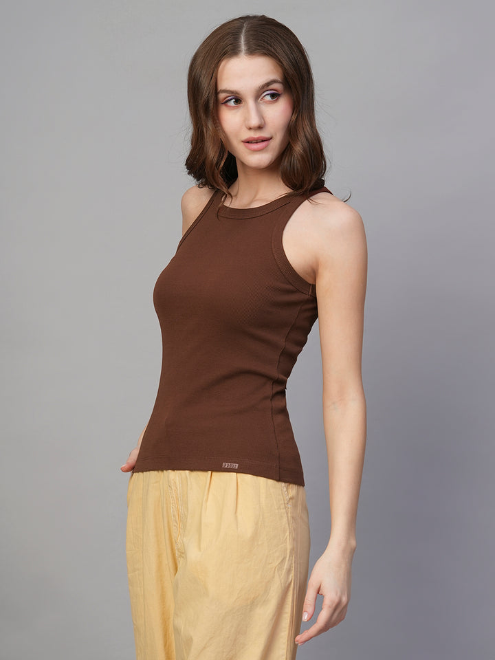 Pronk Ribbed Sleeveless Tank - Cocoa