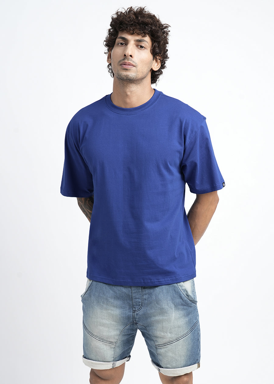 Solid Men Oversized T-Shirt - Blue
