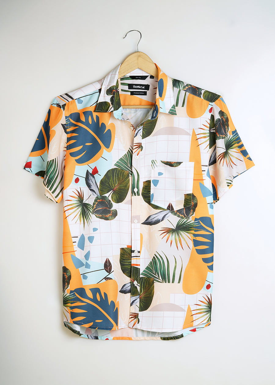 Tropical Print Mens Half Sleeve Shirt