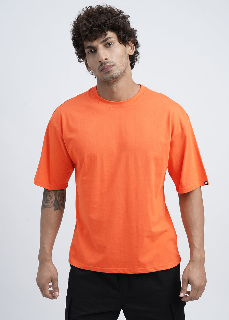 Solid Men Oversized T-Shirt - Orange