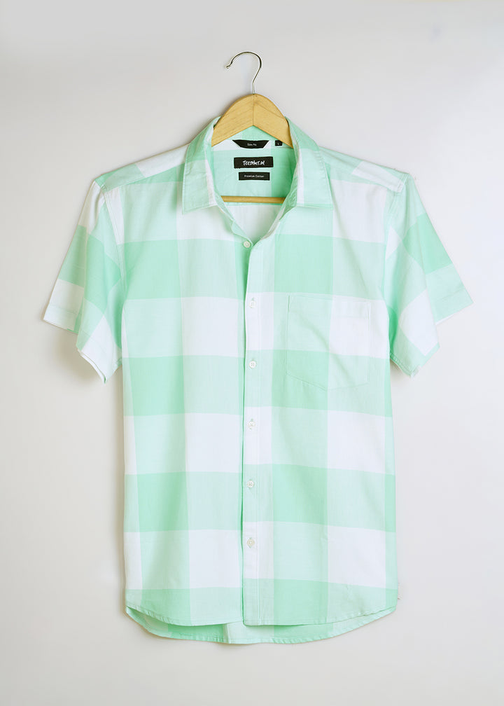 Green Check Mens Half Sleeve Shirt
