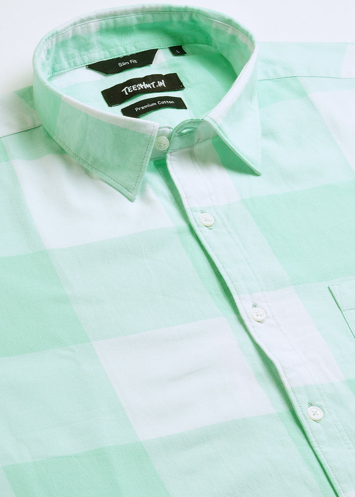 Green Check Mens Half Sleeve Shirt