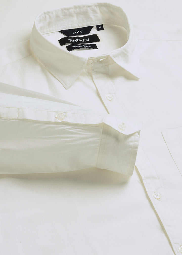 Solid Mens Full Sleeve Shirt - White