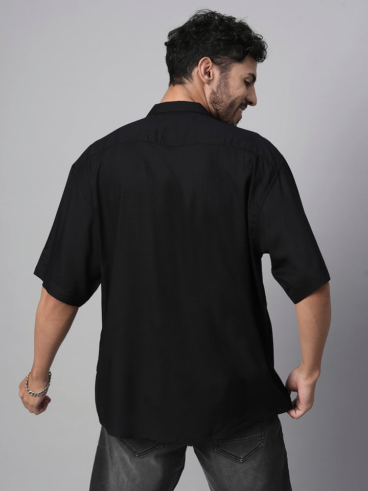 Solid Mens Fluidic Oversized Shirt - Black