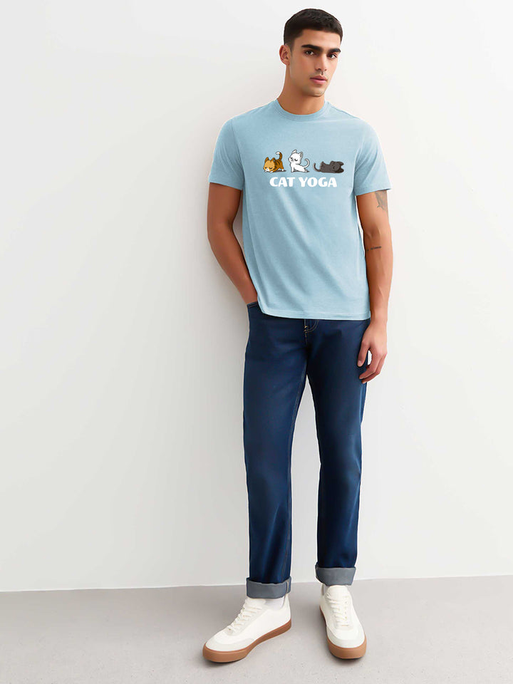 Cat Yoga Men Half Sleeve T-Shirt