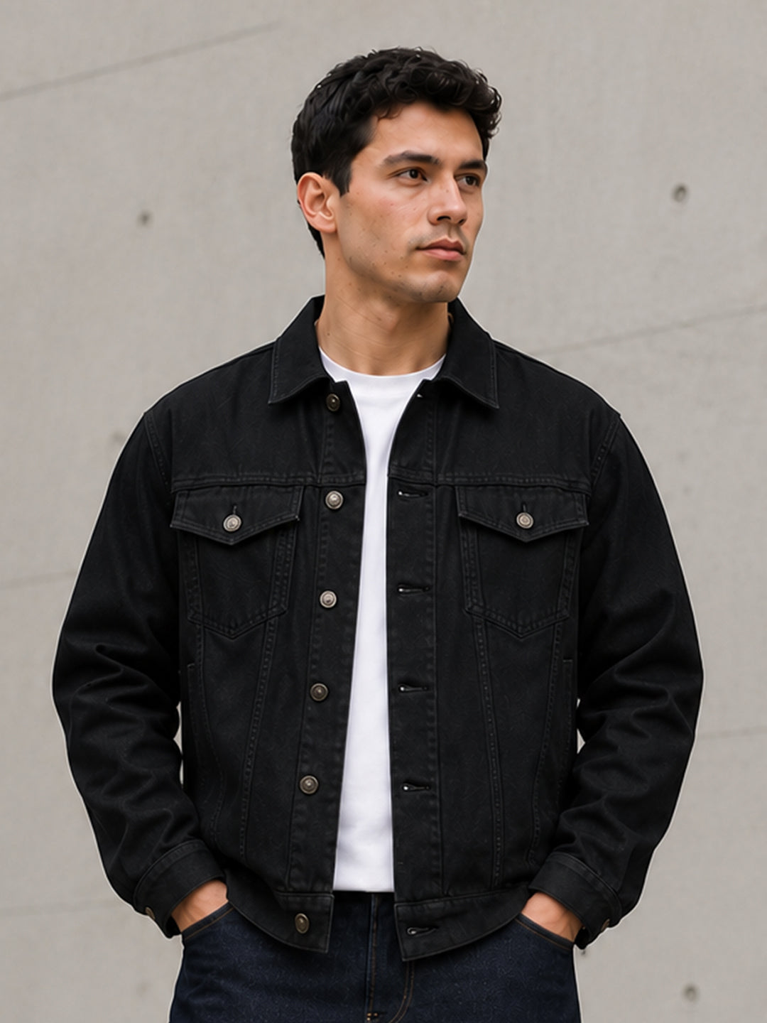 Men Black Regular Fit Full Sleeves Denim Jacket