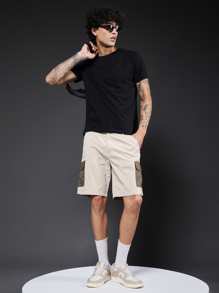 Men's Cotton Utility Cargo Shorts with Multi-Pockets – Beige