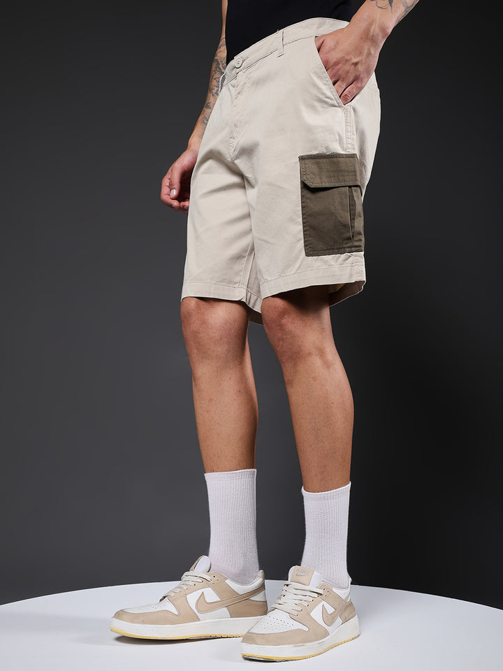 Men's Cotton Utility Cargo Shorts with Multi-Pockets – Beige