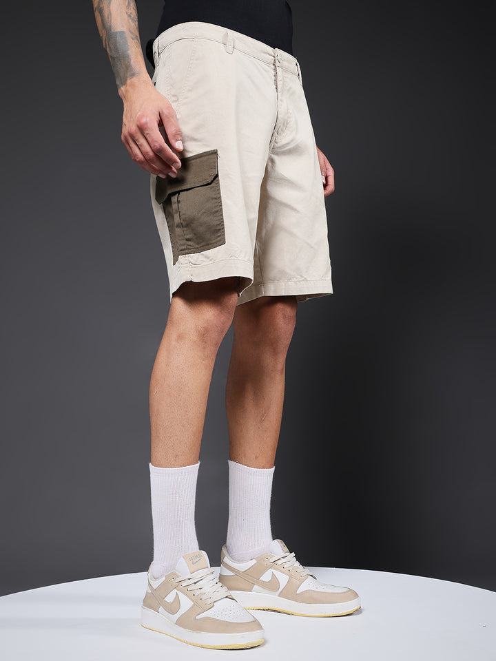 Men's Cotton Utility Cargo Shorts with Multi-Pockets – Beige