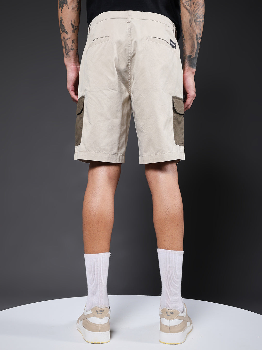 Men's Cotton Utility Cargo Shorts with Multi-Pockets – Beige