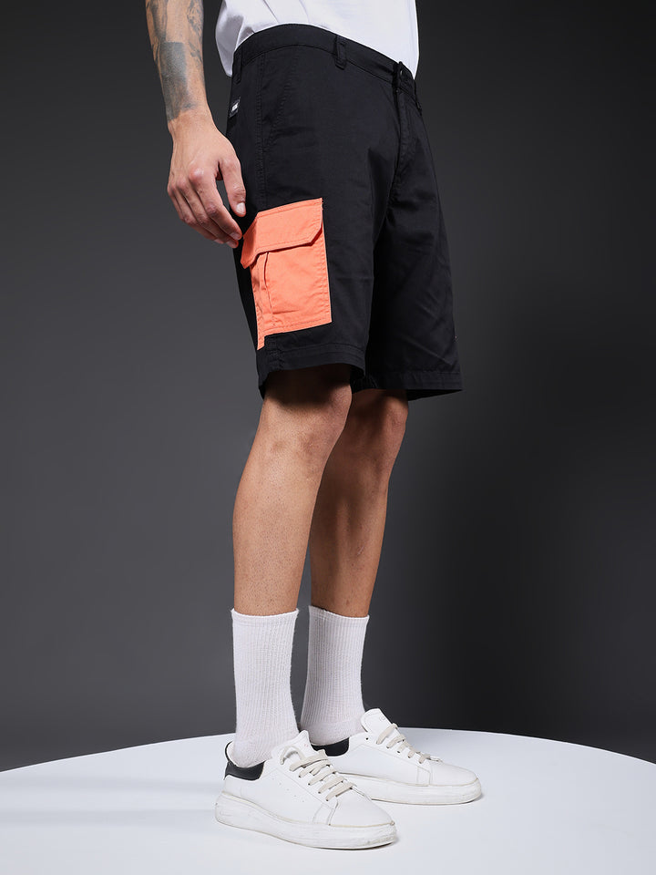 Men's Cotton Utility Cargo Shorts with Multi-Pockets – Black