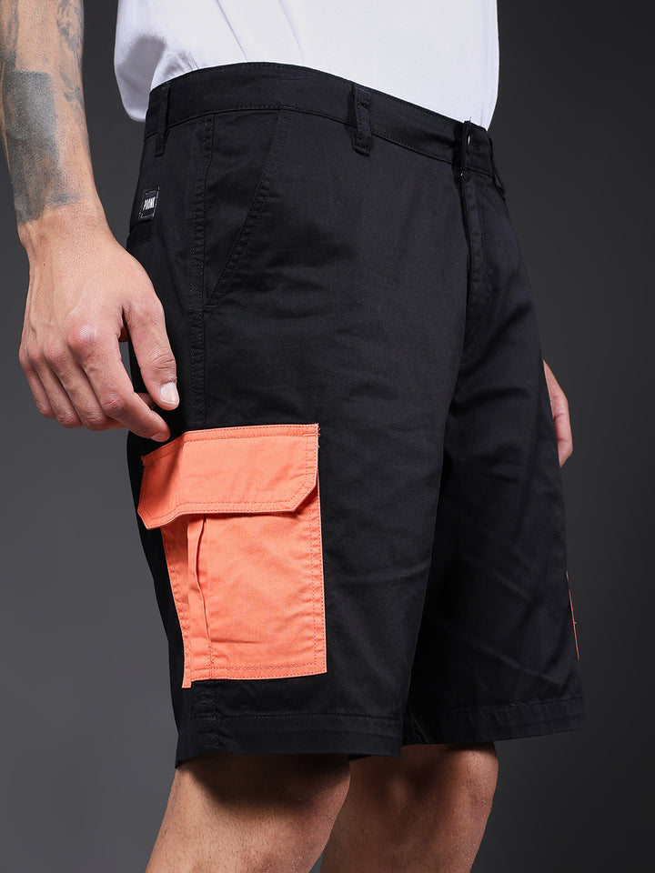 Men's Cotton Utility Cargo Shorts with Multi-Pockets – Black