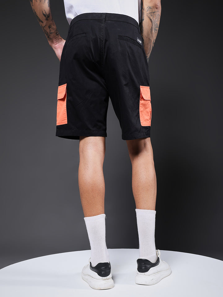 Men's Cotton Utility Cargo Shorts with Multi-Pockets – Black