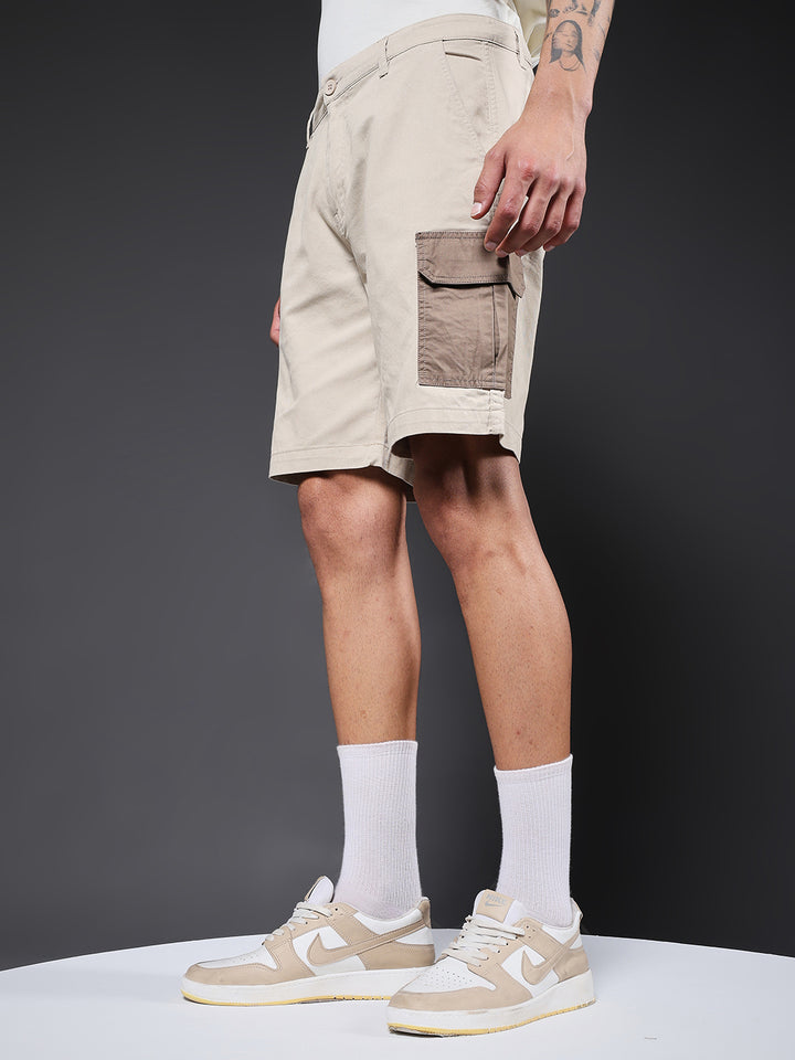 Men's Cotton Utility Cargo Shorts with Multi-Pockets – Brown