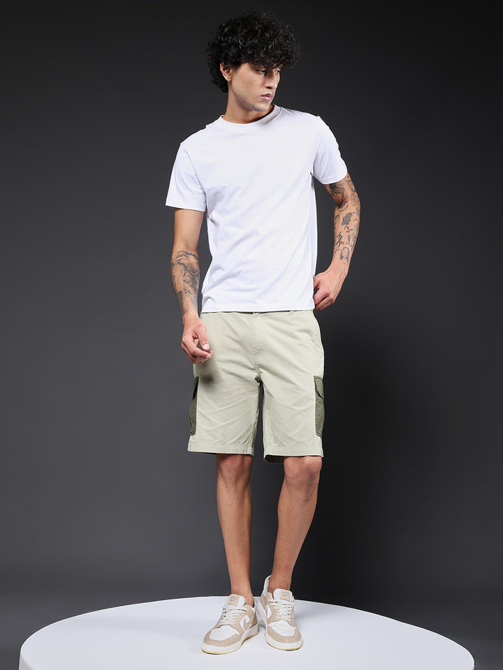 Men's Cotton Utility Cargo Shorts with Multi-Pockets – Olive Green
