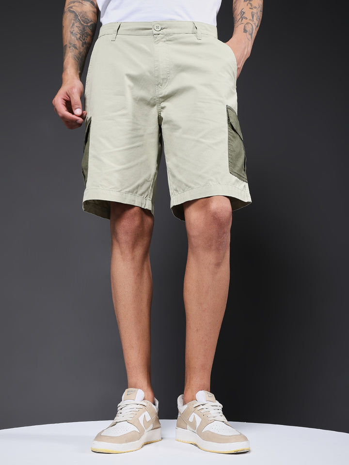 Men's Cotton Utility Cargo Shorts with Multi-Pockets – Olive Green