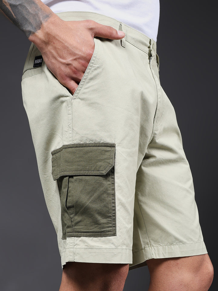 Men's Cotton Utility Cargo Shorts with Multi-Pockets – Olive Green