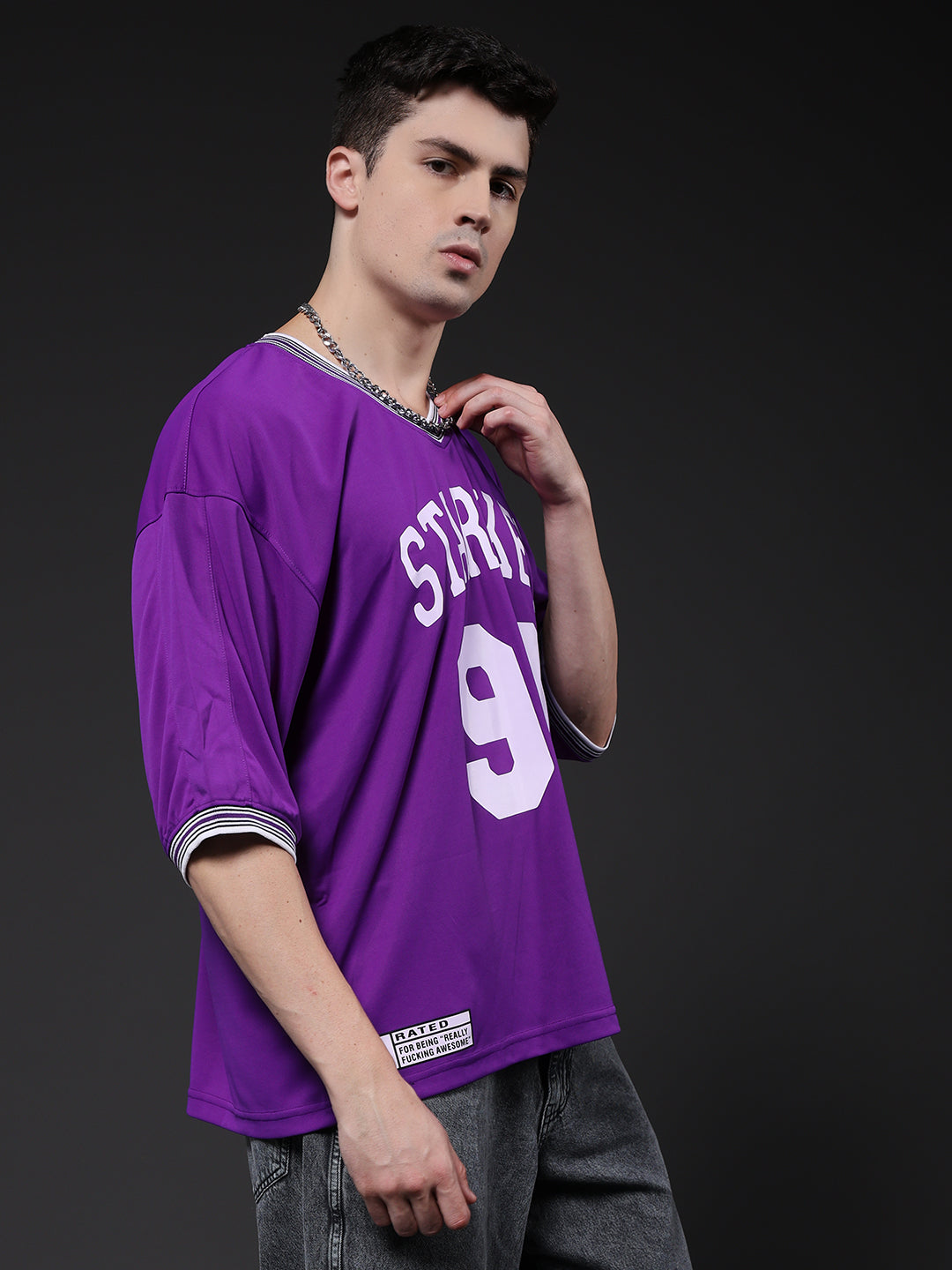 Men Printed Oversized Varsity T-Shirt