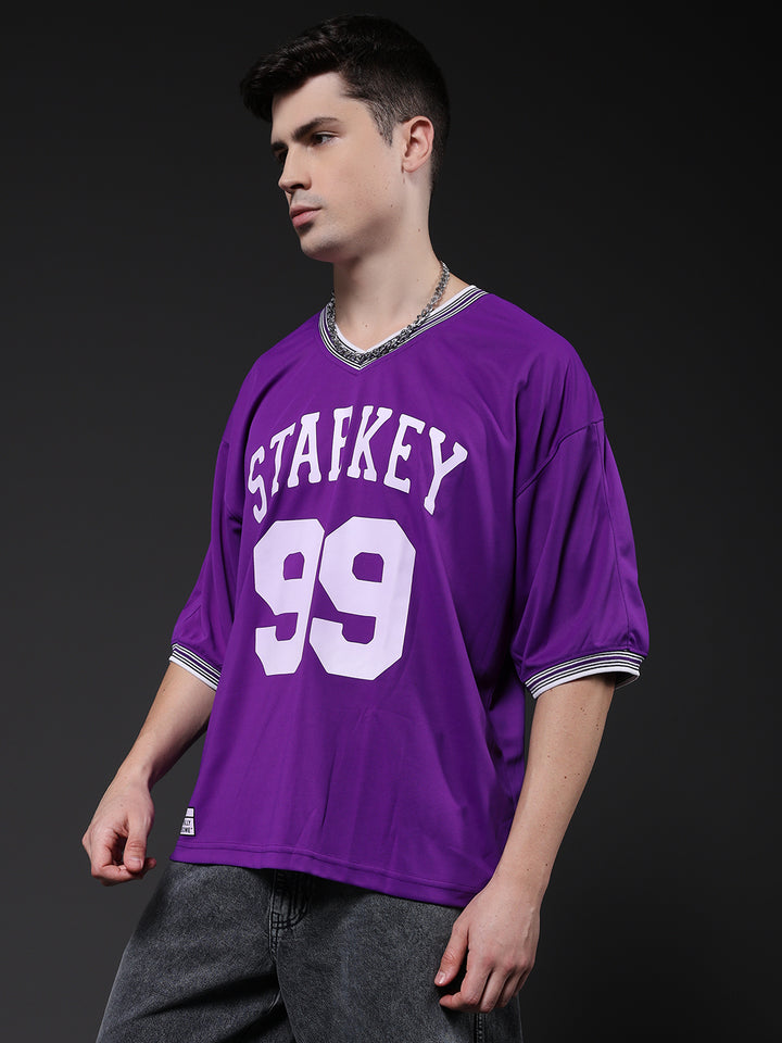 Men Printed Oversized Varsity T-Shirt