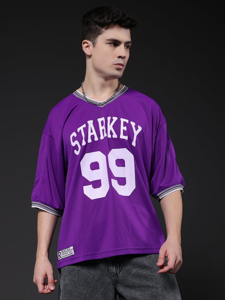 Men Printed Oversized Varsity T-Shirt