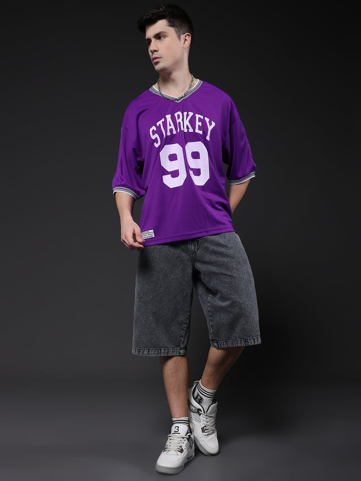 Men Printed Oversized Varsity T-Shirt