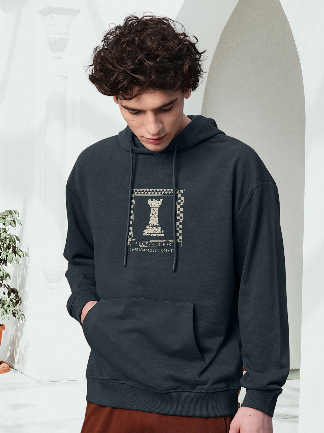 CHECKMATE Men Drop Shoulder Premium Terry Hoodie