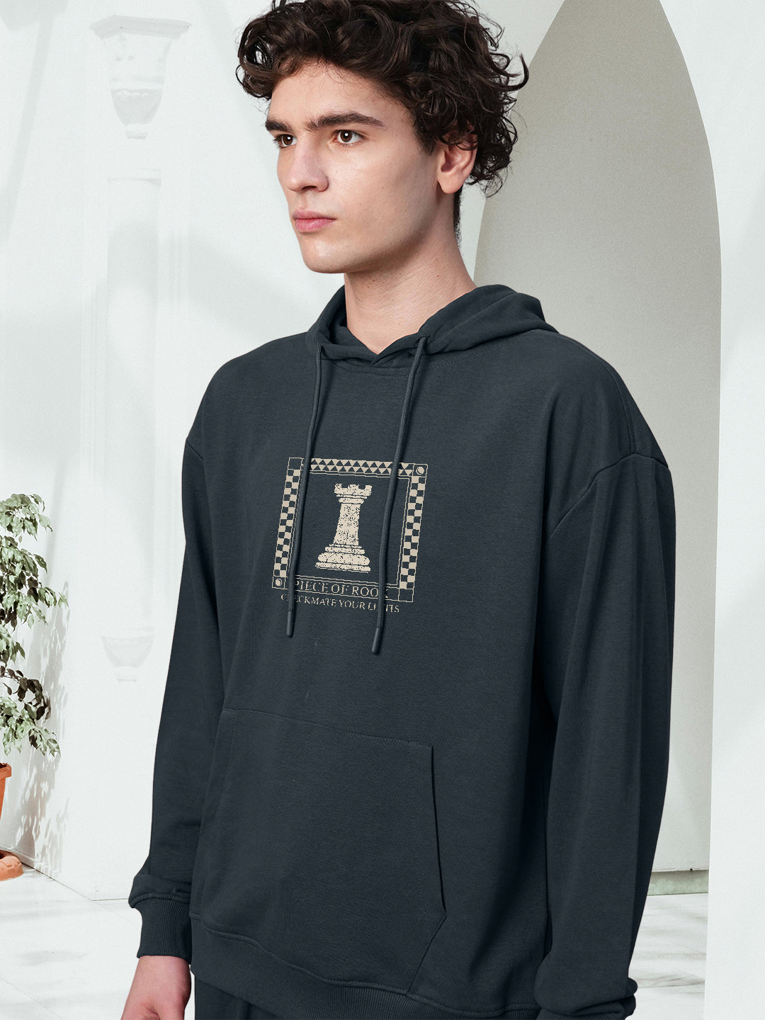 CHECKMATE Men Drop Shoulder Premium Terry Hoodie