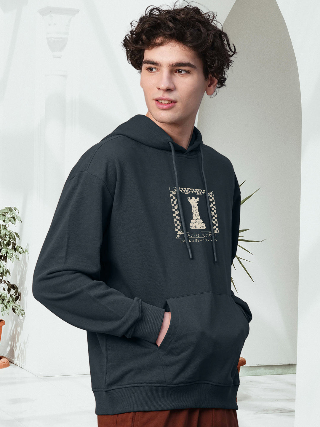 CHECKMATE Men Drop Shoulder Premium Terry Hoodie