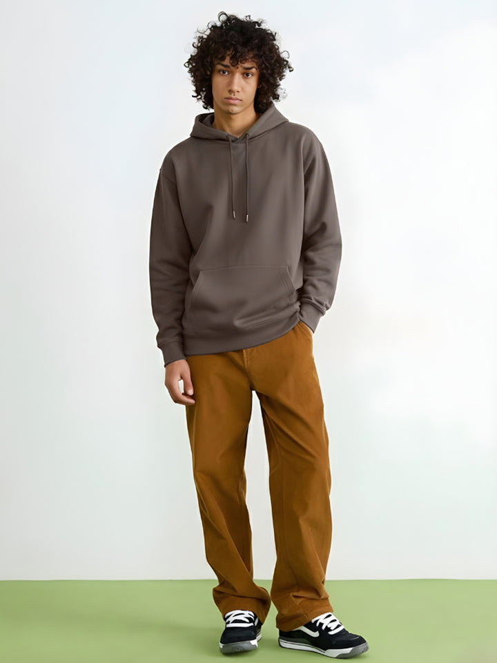 Solid Men Drop Shoulder Premium Terry Hoodie - Olive Green