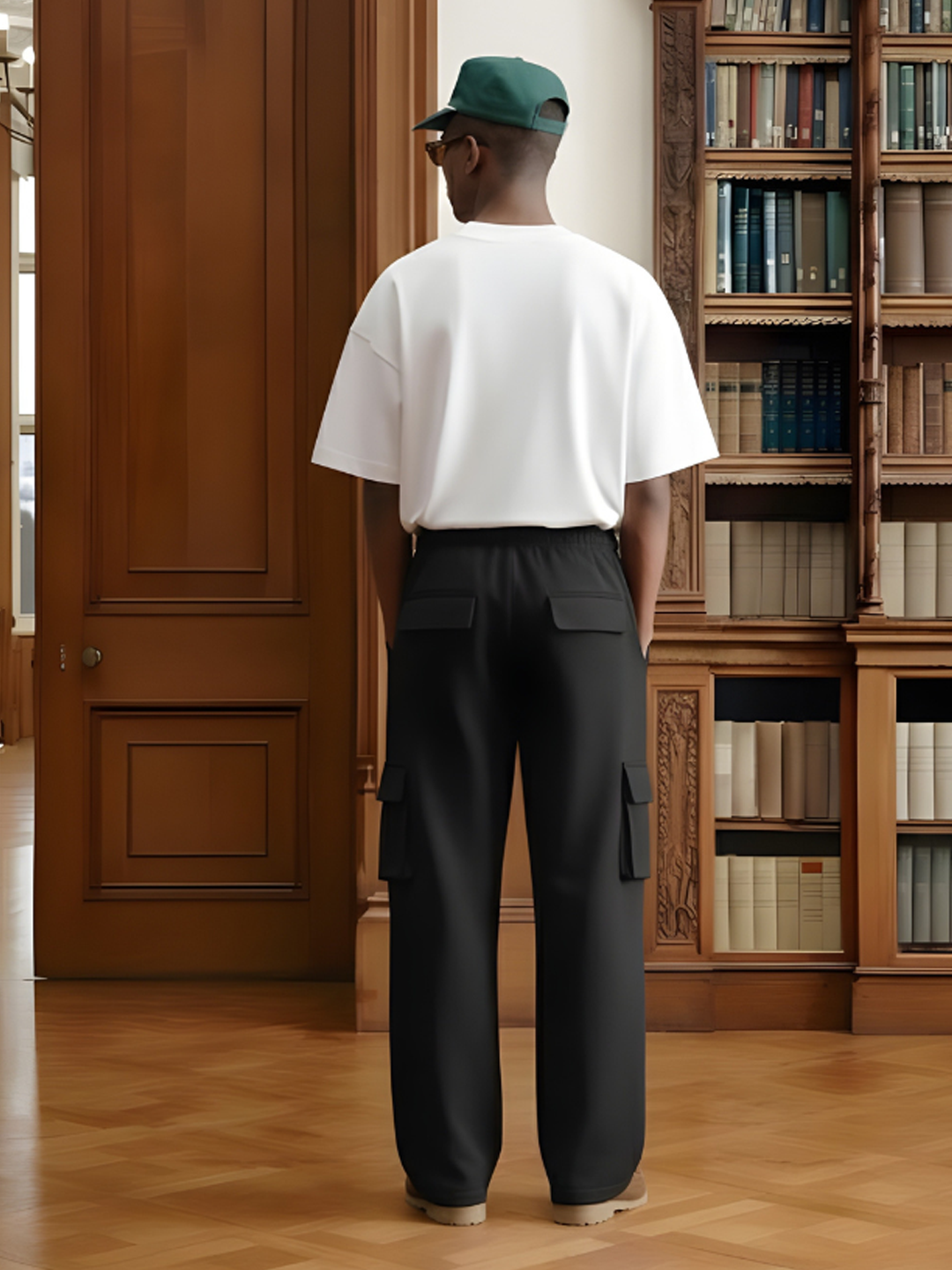 Men Premium Terry Cargo Pants - Black