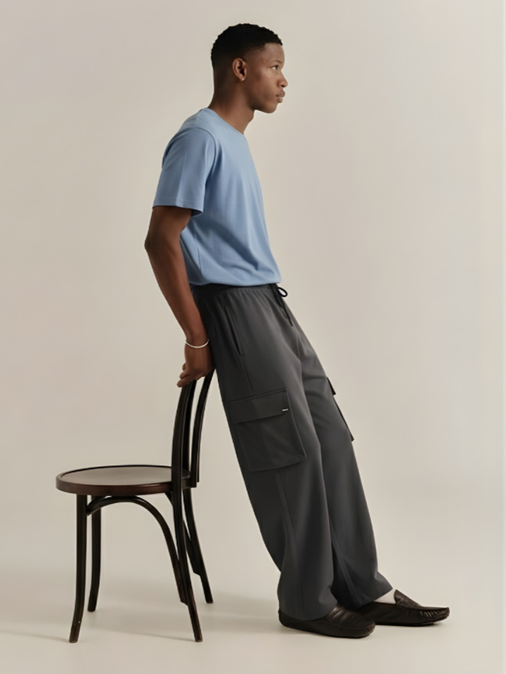 Men Premium Terry Cargo Pants - Dark Gray