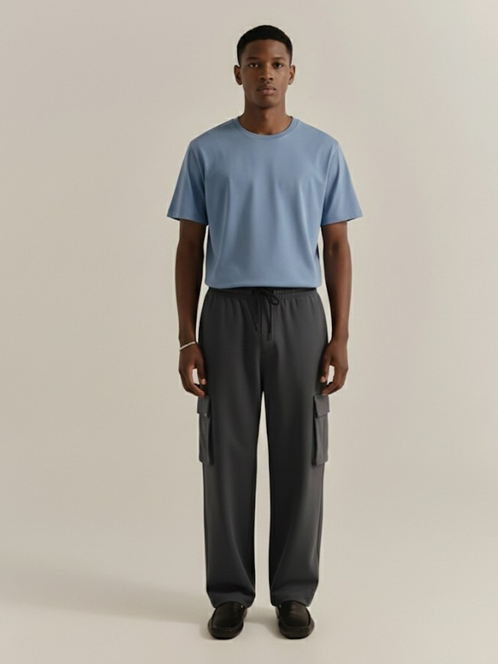 Men Premium Terry Cargo Pants - Dark Gray