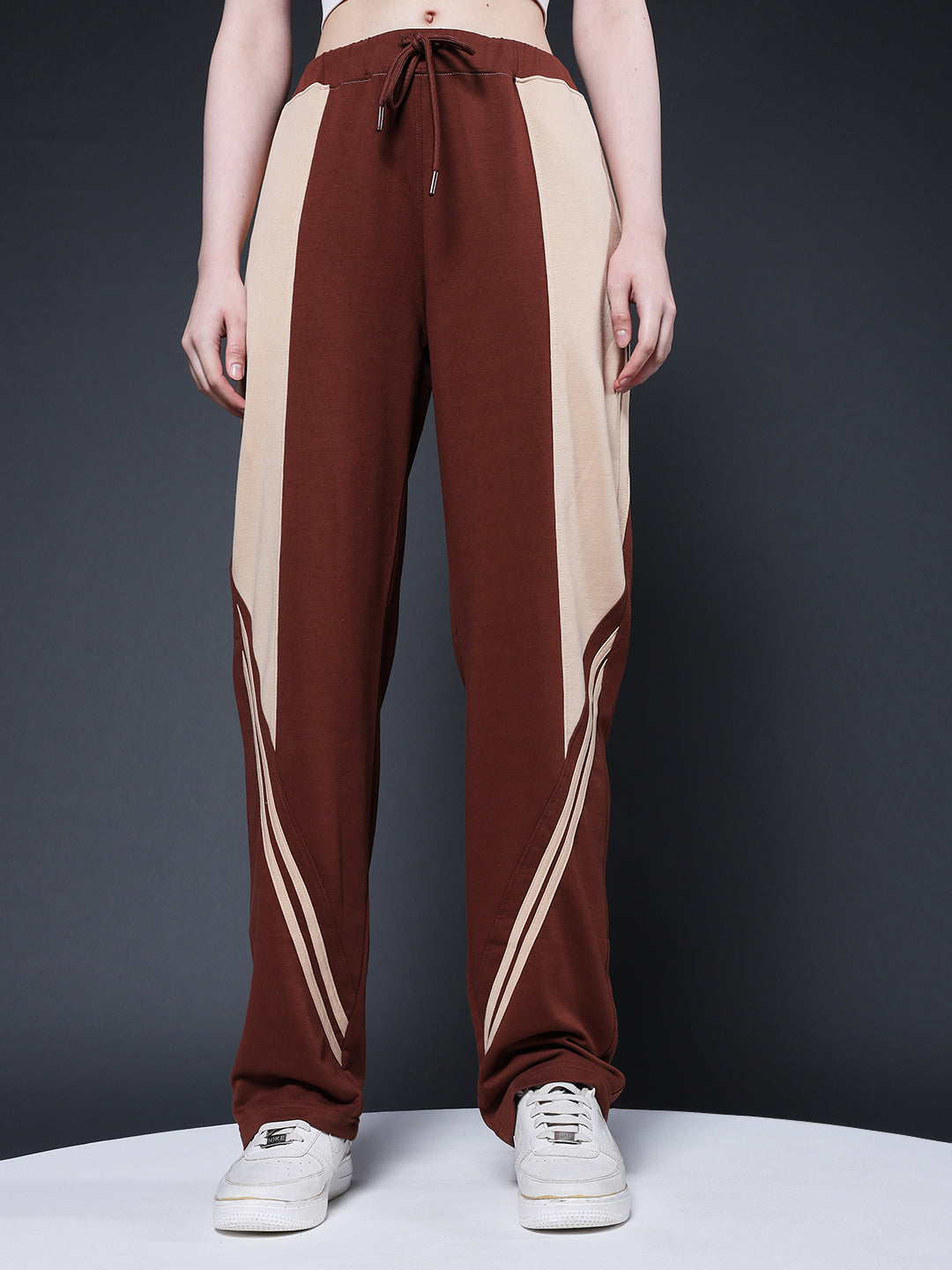 Women Colorblock Premium Terry Jogger with Side Stripes - Cocoa
