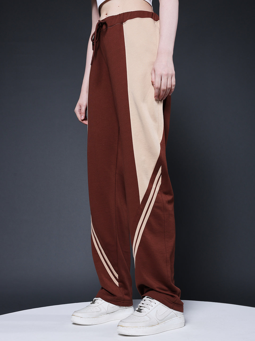 Women Colorblock Premium Terry Jogger with Side Stripes - Cocoa