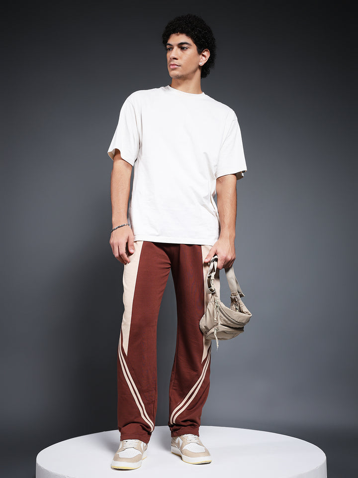 Men Colorblock Premium Terry Jogger with Side Stripes - Cocoa
