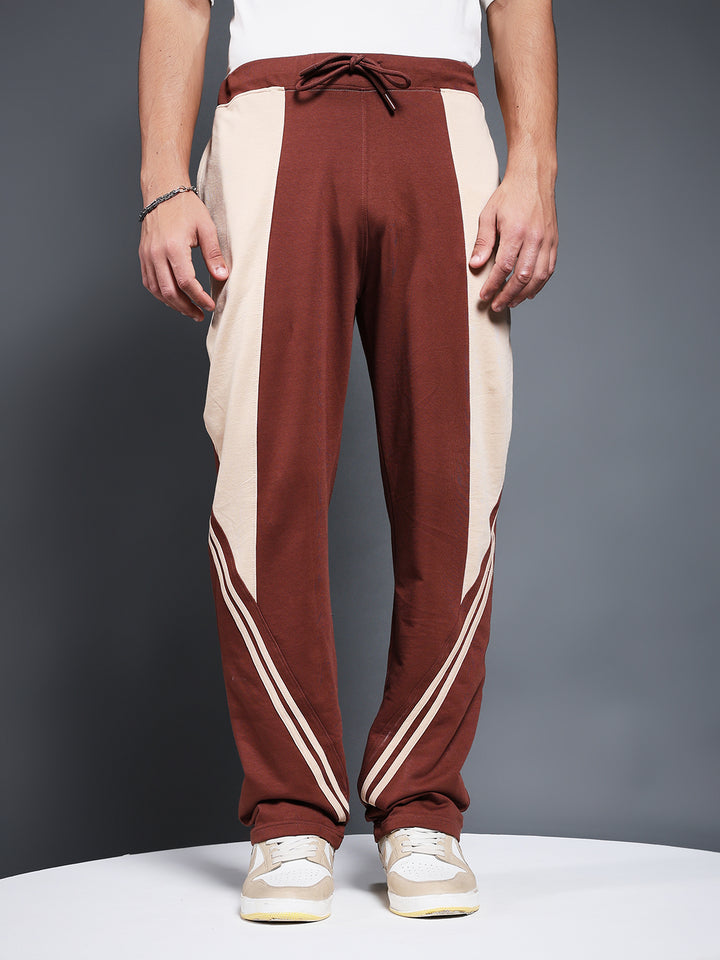 Men Colorblock Premium Terry Jogger with Side Stripes - Cocoa