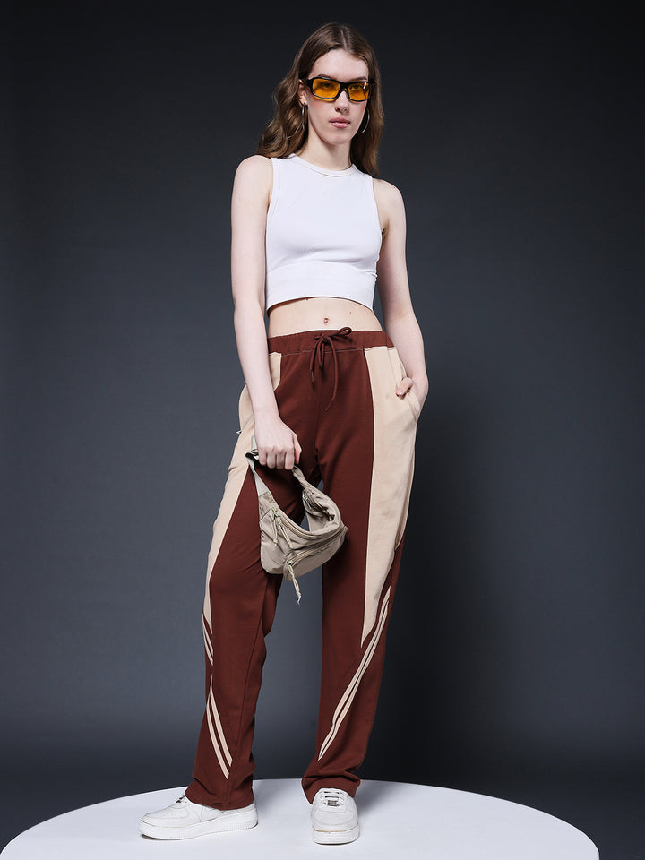 Women Colorblock Premium Terry Jogger with Side Stripes - Cocoa