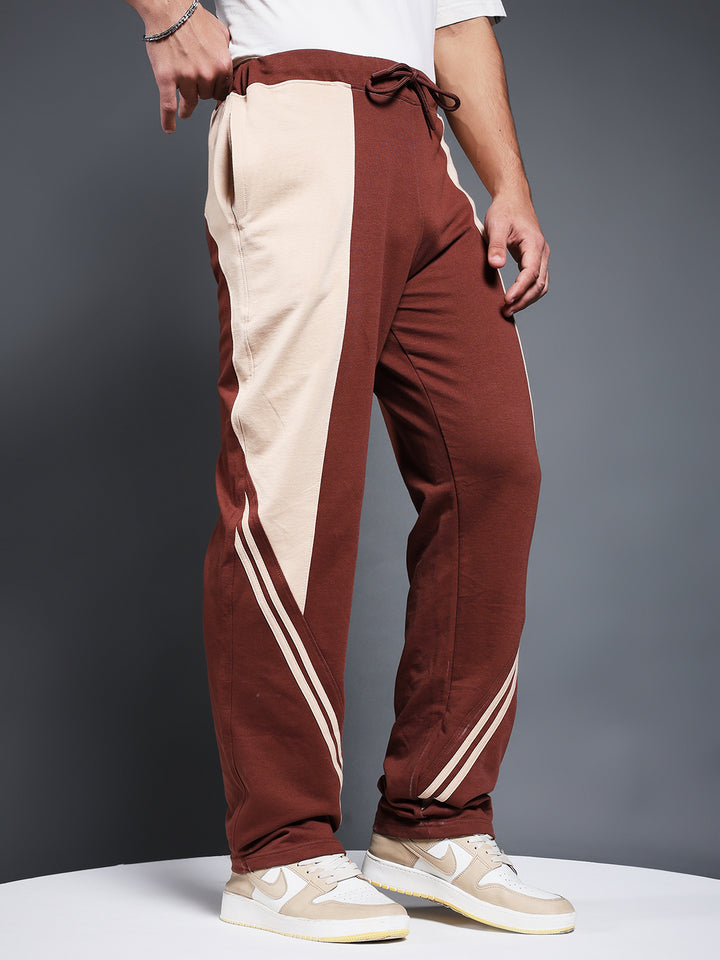 Men Colorblock Premium Terry Jogger with Side Stripes - Cocoa