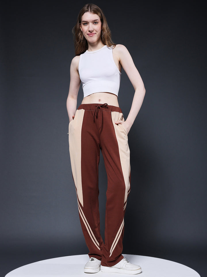 Women Colorblock Premium Terry Jogger with Side Stripes - Cocoa