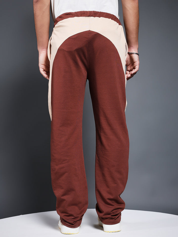 Men Colorblock Premium Terry Jogger with Side Stripes - Cocoa