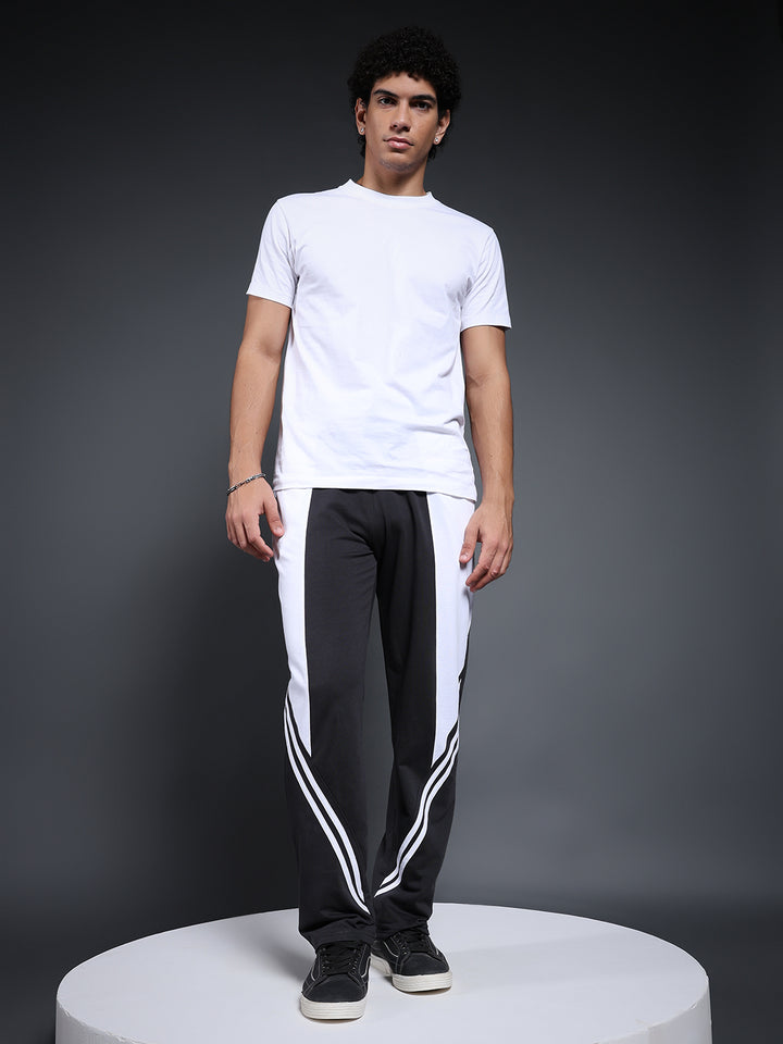 Men Colorblock Premium Terry Jogger with Side Stripes - Dark Grey