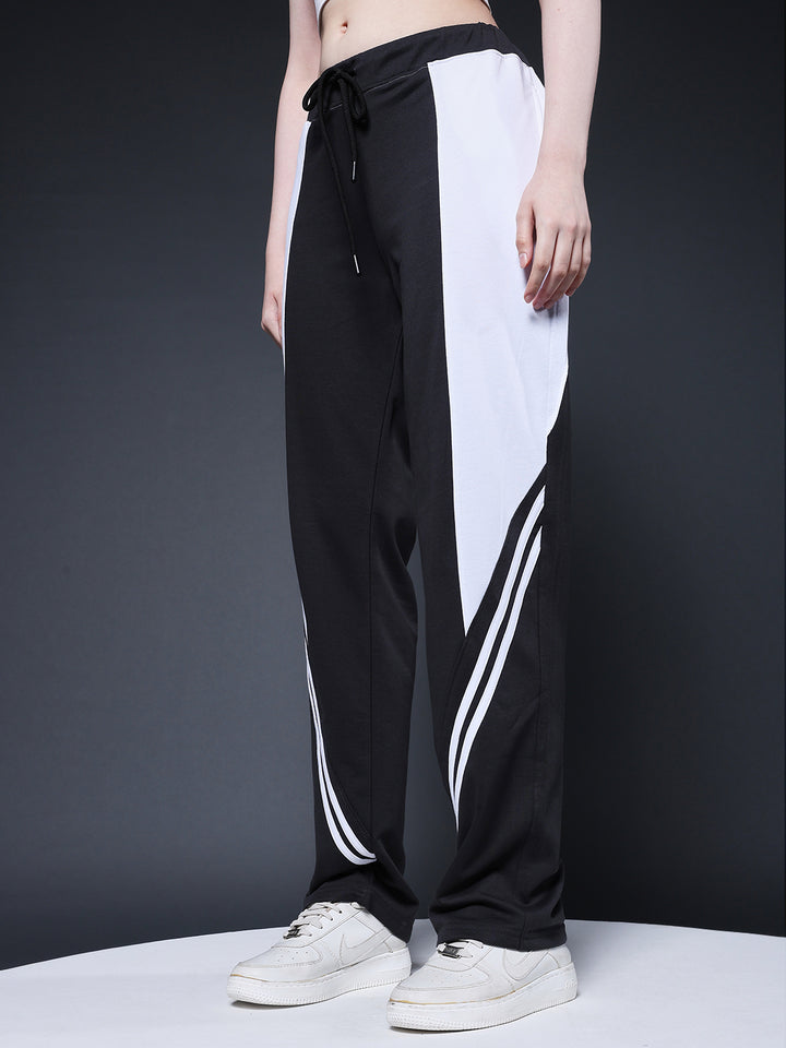 Women Colorblock Premium Terry Jogger with Side Stripes - Dark Grey