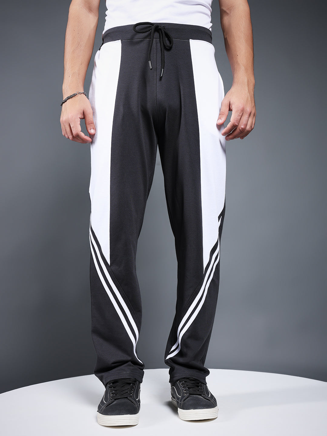 Men Colorblock Premium Terry Jogger with Side Stripes - Dark Grey